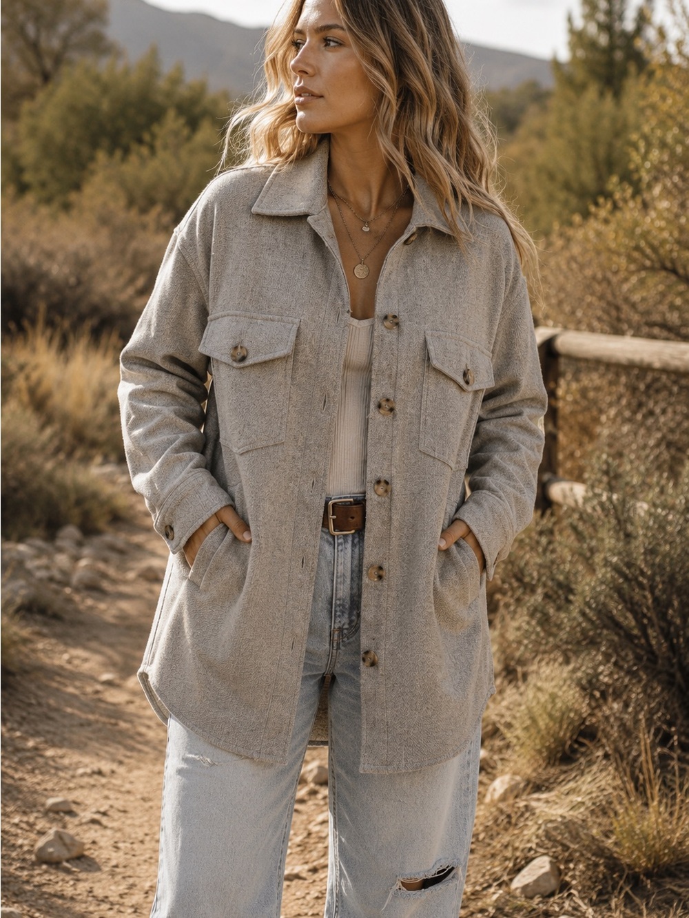 Gentle Fawn Taupe Button-Front Utility Shacket